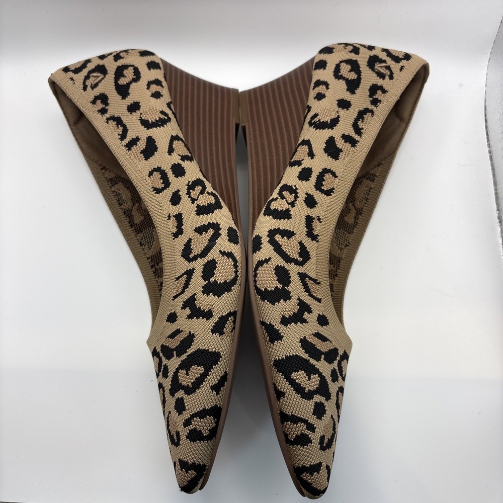 Vivaia Almond-Toe Wedge Pro Tan Brown Leopard Heels Pumps Shoes US 11 EU 43 - Picture 5 of 14